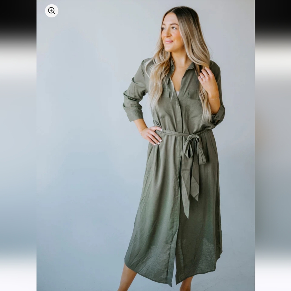 NWT Linen Maxi Button Dress green large